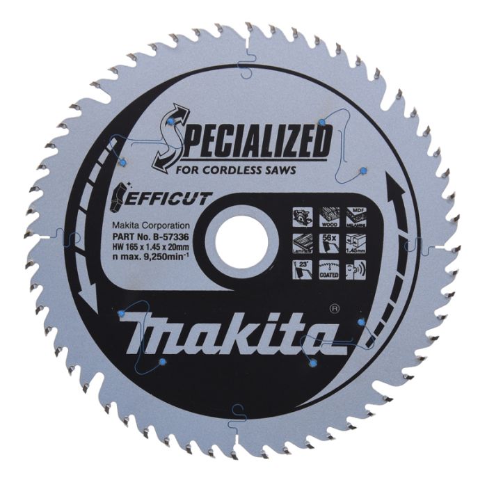 Bild von Makita Sägeblatt EFFICUT ( 2,5 fach schneller ) 165x1,45x 20 mm, 56 Zähne Bild von Makita Sägeblatt EFFICUT ( 2,5 fach schneller ) 165x1,45x 20 mm, 56 Zähne