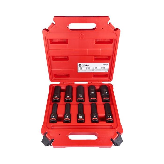 Bild von Milwaukee SHOCKWAVE Schlagnuss-Set 1/2", 10-tlg. lange Nüsse in 8,10,11,12,13,14,16,17,19, 21 mm Bild von Milwaukee SHOCKWAVE Schlagnuss-Set 1/2", 10-tlg. lange Nüsse in 8,10,11,12,13,14,16,17,19, 21 mm