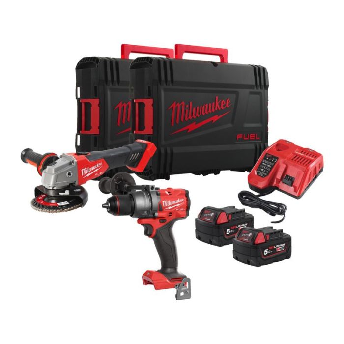 Foto von Milwaukee Akku-Set M18 FPP2E3-502X mit Schlagbohrschrauber FPD3-502X, Winkelschleifer FSAG125X-0X Foto von Milwaukee Akku-Set M18 FPP2E3-502X mit Schlagbohrschrauber FPD3-502X, Winkelschleifer FSAG125X-0X
