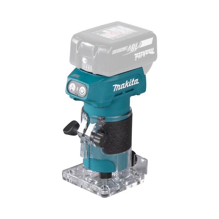 Bild von Makita Akku-Kantenfräse DRT52Z, 18 V, bürstenlos, 6 mm Spannzange, LED-Licht, SoftStart, XPT Techn. Bild von Makita Akku-Kantenfräse DRT52Z, 18 V, bürstenlos, 6 mm Spannzange, LED-Licht, SoftStart, XPT Techn.