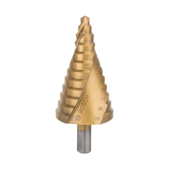Bild von Bosch Stufenbohrer HSS-TiN, 6 - 39 mm, 10 mm, 93,5 mm, 12 Stufen Bild von Bosch Stufenbohrer HSS-TiN, 6 - 39 mm, 10 mm, 93,5 mm, 12 Stufen