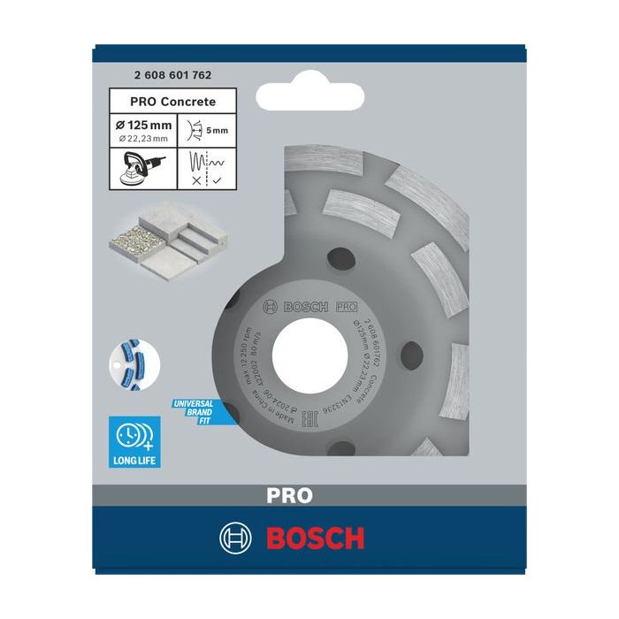 Foto von Bosch PRO Concrete Topfscheibe, 50 x 125 mm, 22,23 mm, 2-reihig Foto von Bosch PRO Concrete Topfscheibe, 50 x 125 mm, 22,23 mm, 2-reihig