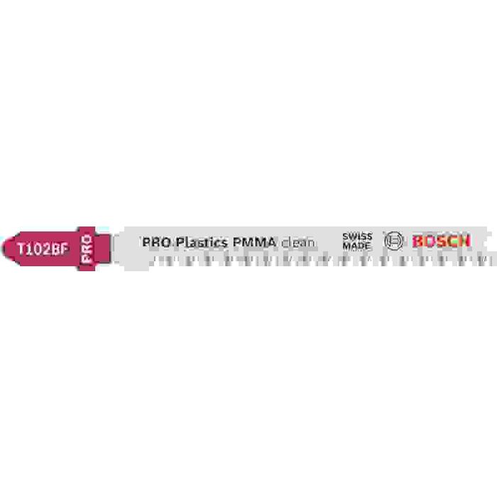 Bild von Bosch PRO Plastics PMMA clean T102BF Stichsägeblatt, 92 mm, 5-tlg. Bild von Bosch PRO Plastics PMMA clean T102BF Stichsägeblatt, 92 mm, 5-tlg.
