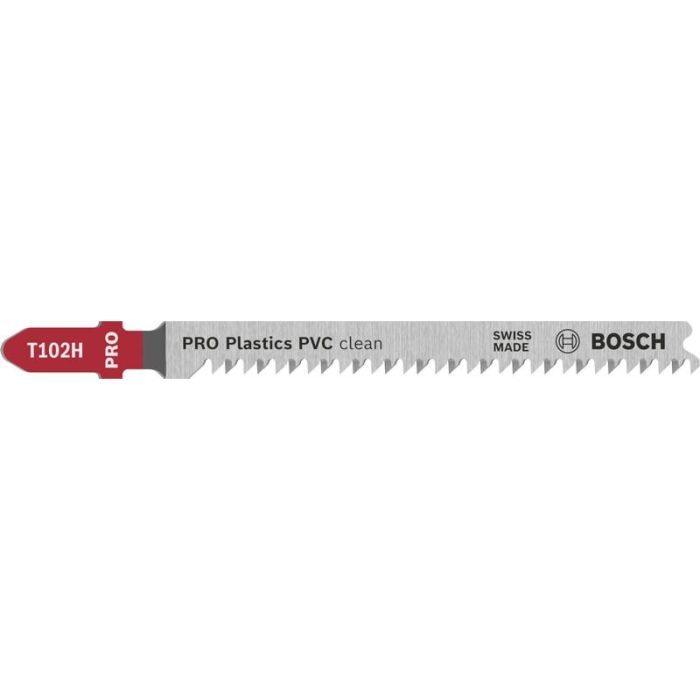 Bild von Bosch PRO Plastics PVC clean T102H Stichsägeblatt, 100 mm, 5-tlg. Bild von Bosch PRO Plastics PVC clean T102H Stichsägeblatt, 100 mm, 5-tlg.